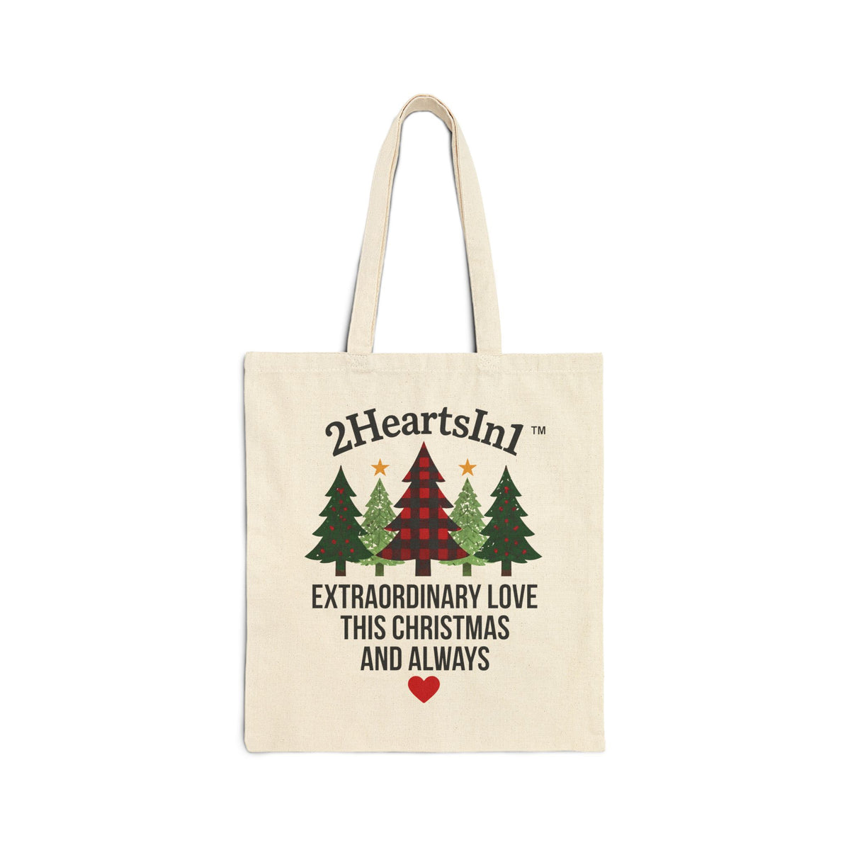 2HeartsIn1 Extraordinary Love This Christmas and Always Holiday Canvas Tote