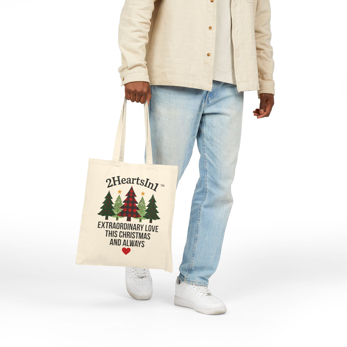 2HeartsIn1 Extraordinary Love This Christmas and Always Holiday Canvas Tote