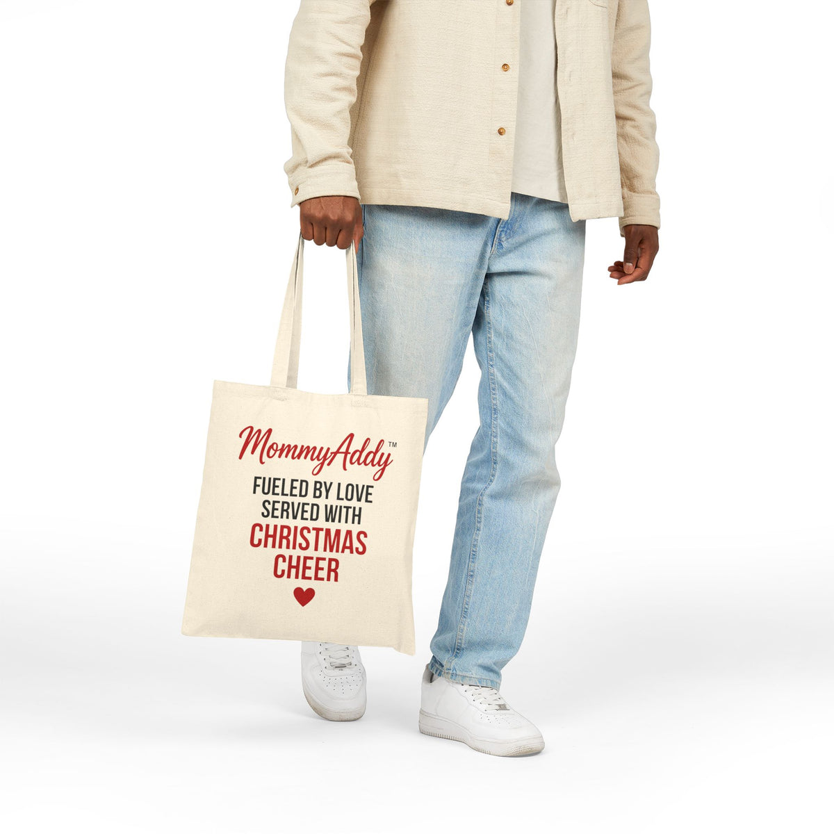 MommyAddy Fueled by Love Served with Christmas Cheer Holiday Canvas Tote