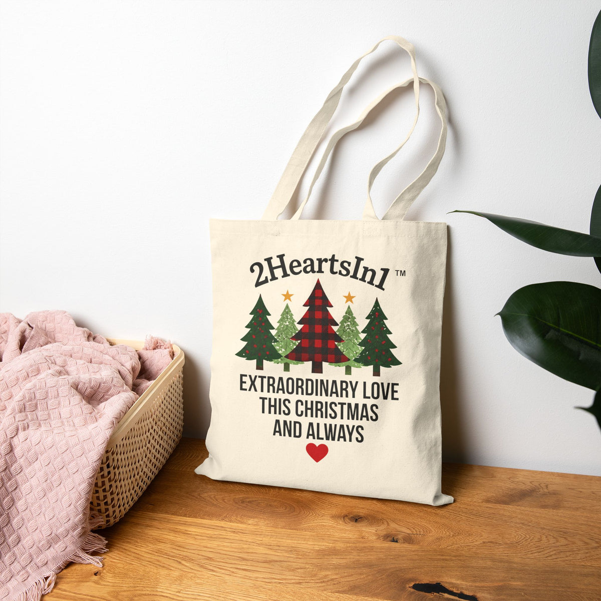 2HeartsIn1 Extraordinary Love This Christmas and Always Holiday Canvas Tote