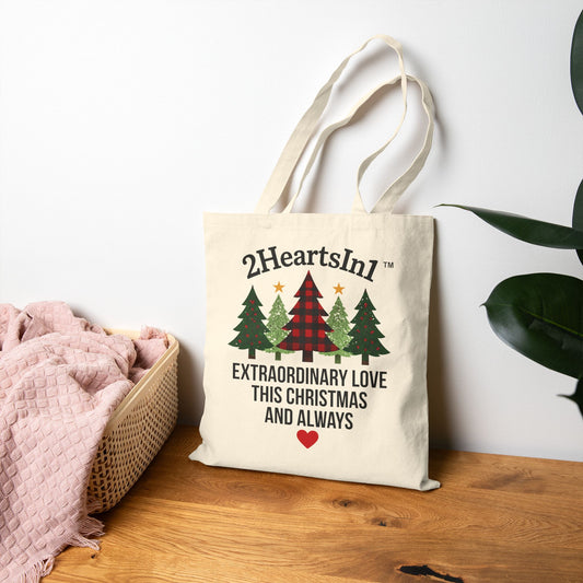 2HeartsIn1 Extraordinary Love This Christmas and Always Holiday Canvas Tote