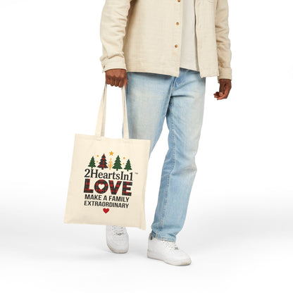 2HeartsIn1 Love Makes a Family Extraordinary Holiday Canvas Tote