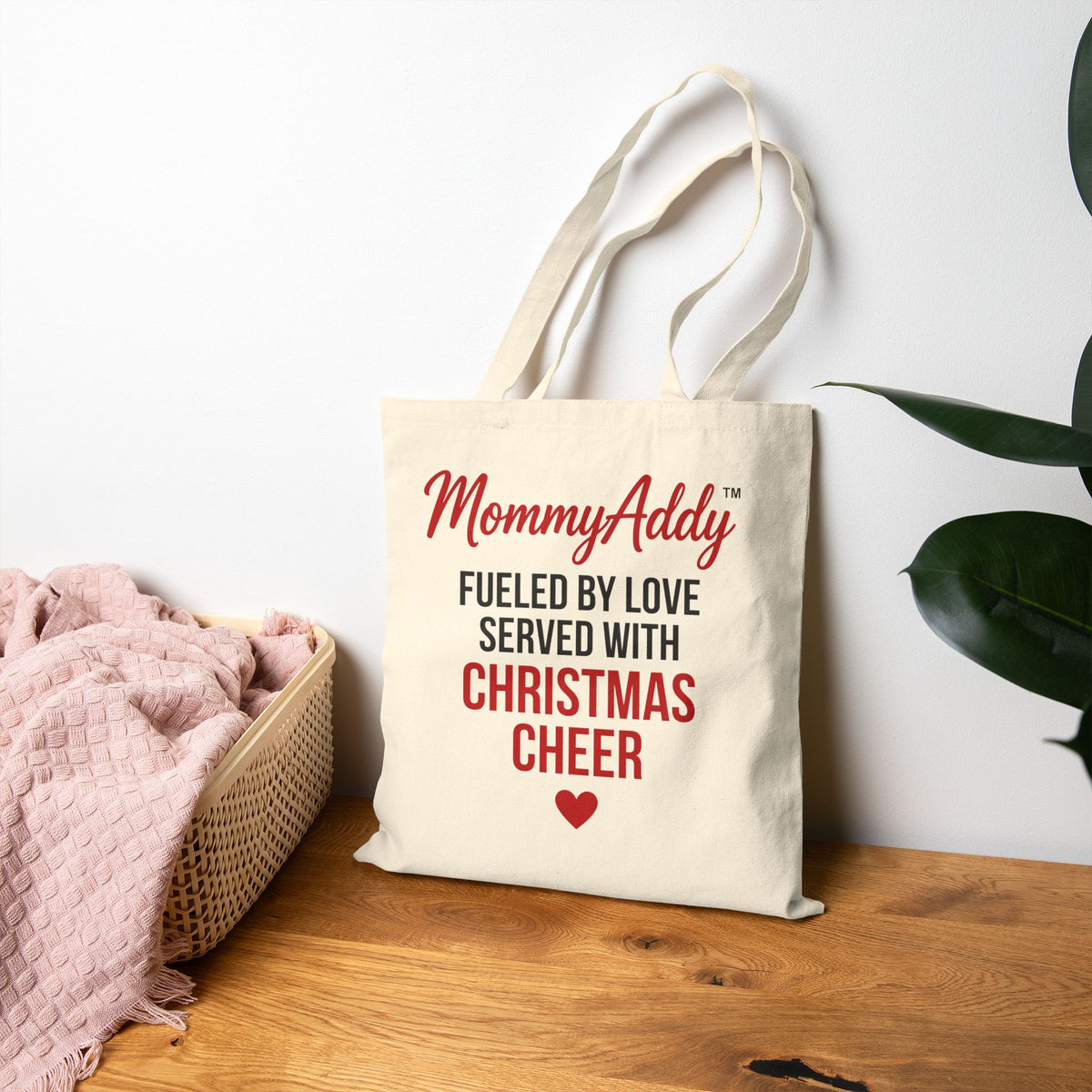 MommyAddy Fueled by Love Served with Christmas Cheer Holiday Canvas Tote