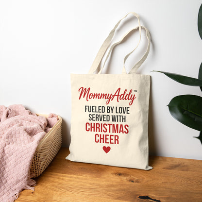 MommyAddy Fueled by Love Served with Christmas Cheer Holiday Canvas Tote